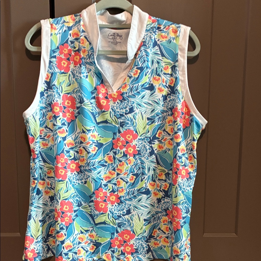 Coral Bay Floral Golf Top with Blue and Red Accents